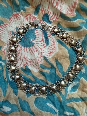 Vintage Heart Link Bracelet/anklet Sterling silver marked 925